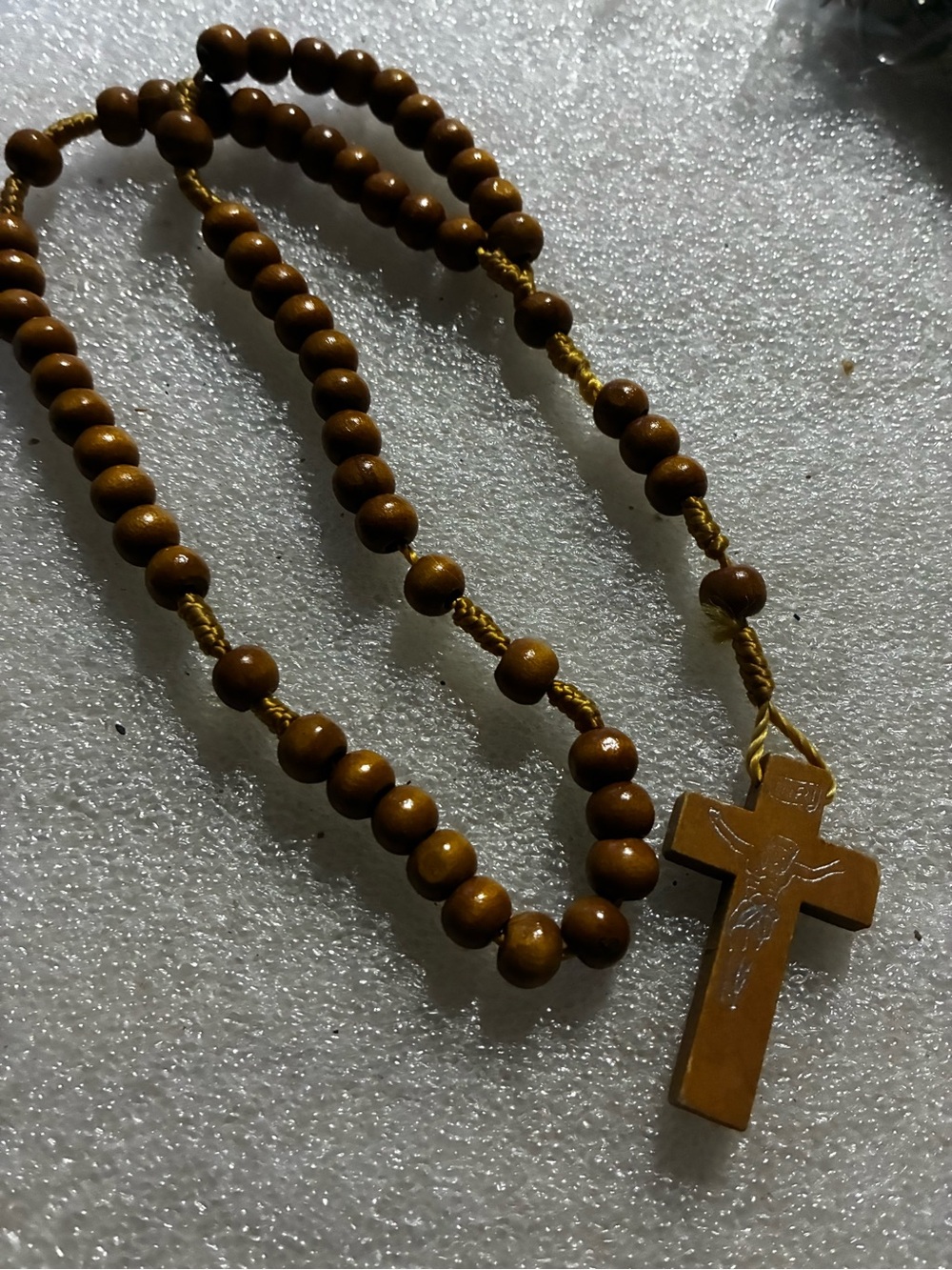 Wooden Rosary Necklace with Crucifix - Brown